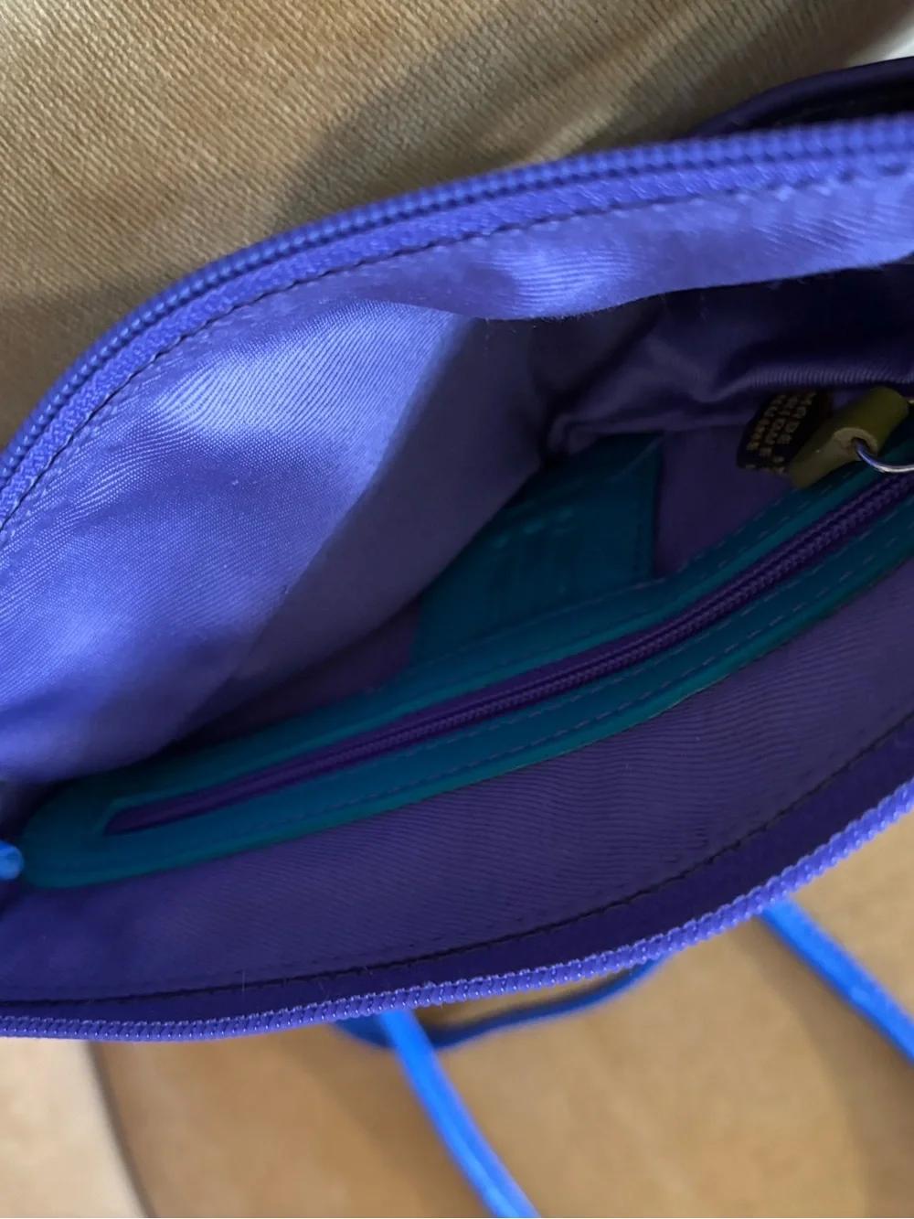 ILI NEW YORK colorful LEATHER crossbody bag POCKETS 80s colors! Blue teal purple - Picture 5 of 10